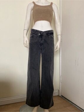 Piral Wide Leg Mid Rise Black Jeans - Women
